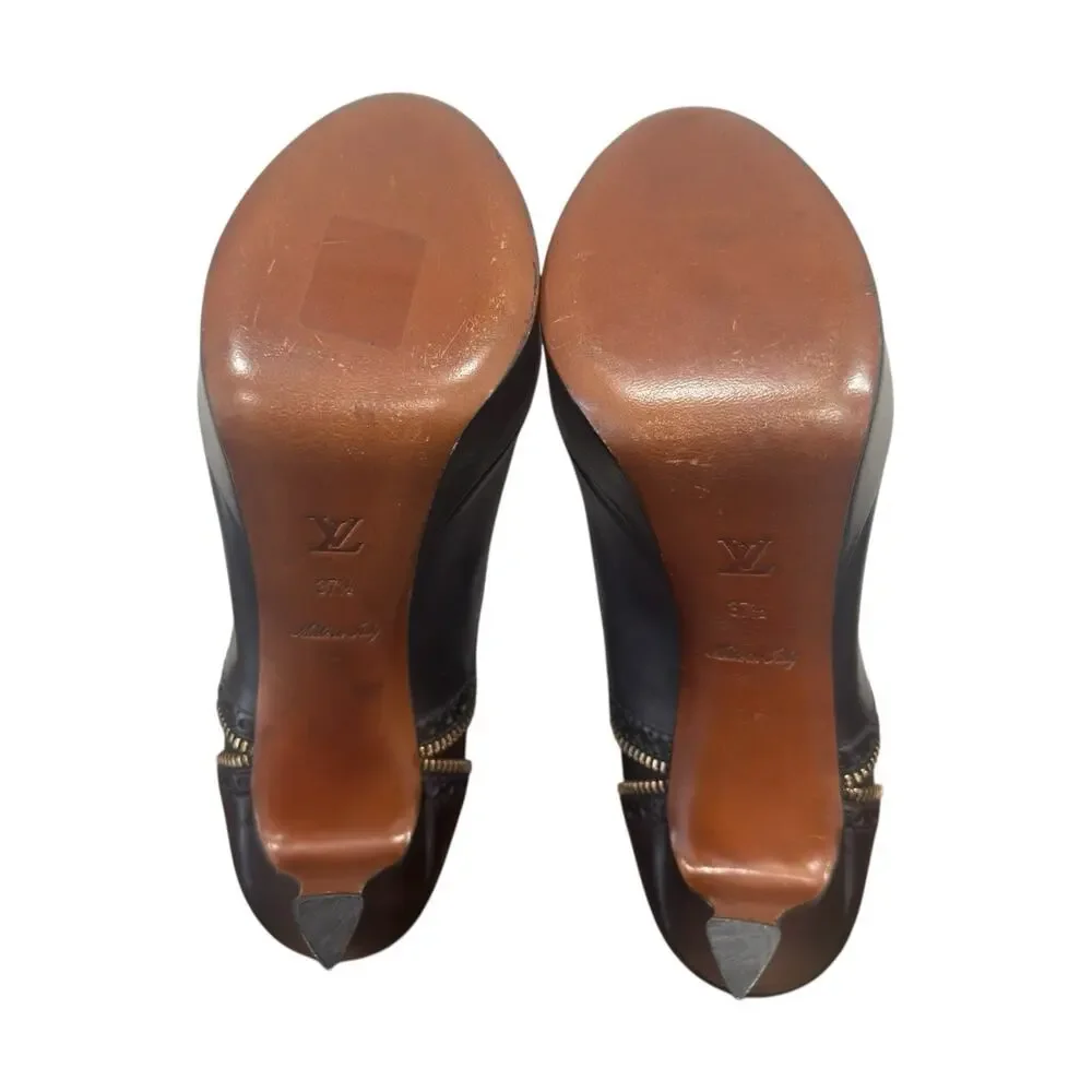 Louis Vuitton Heeled Platform Booties Black Leather Zipper Italy 37.5 EU 7.5 US - Picture 12 of 16